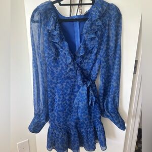 Hello Molly long sleeved chiffon mini dress ruffle trim and tie front size s